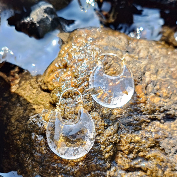 Clear Quartz Disc Drop Sterling Silver Earrings