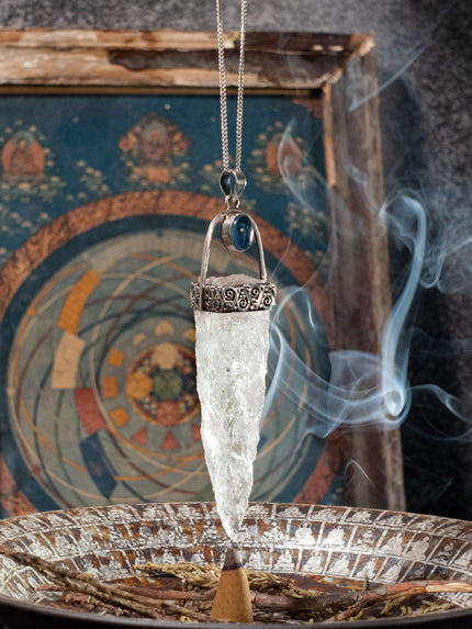 Arch Setting Raw Clear Quartz Aquamarine Sterling Silver Pendant