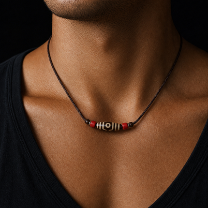 Three-Eyed Dzi Bead Necklace – Tibetan Symbol of Protection & Spiritual Balance