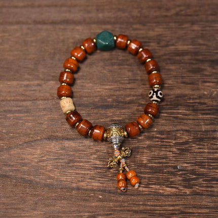 Prayer Wheel Yak Bone Three-Eye Dzi Turquoise Tibetan Bracelet