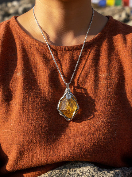Avalokiteshvara Festival Blessed Citrine Tshakirama Wealth Guardian Necklace - 22 Verified Pieces