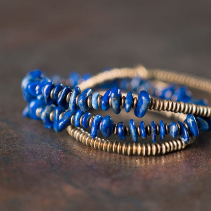 Blue Drift Lapis Lazuli Coil Wrap Bracelet For Peace Energy
