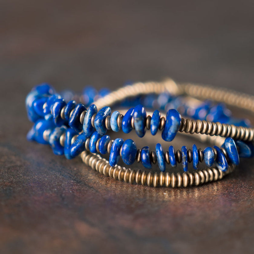 Blue Drift Lapis Lazuli Coil Wrap Bracelet For Peace Energy
