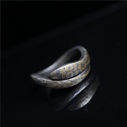 Tibetan Thokcha Iron Coiled Serpent Open Band Ring