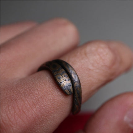 Tibetan Thokcha Iron Coiled Serpent Open Band Ring
