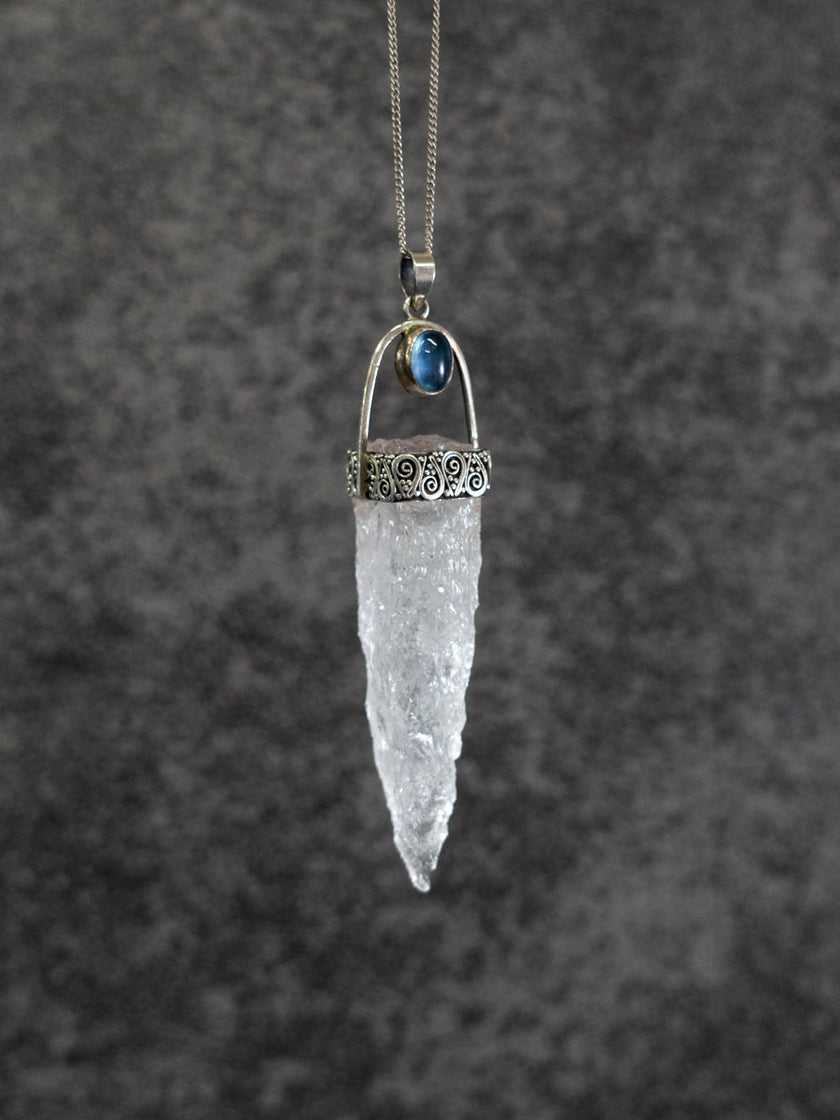 Arch Setting Raw Clear Quartz Aquamarine Sterling Silver Pendant