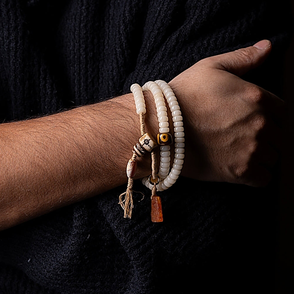 108 Bodhi Seed Yak Bone Agate Mala Bracelet