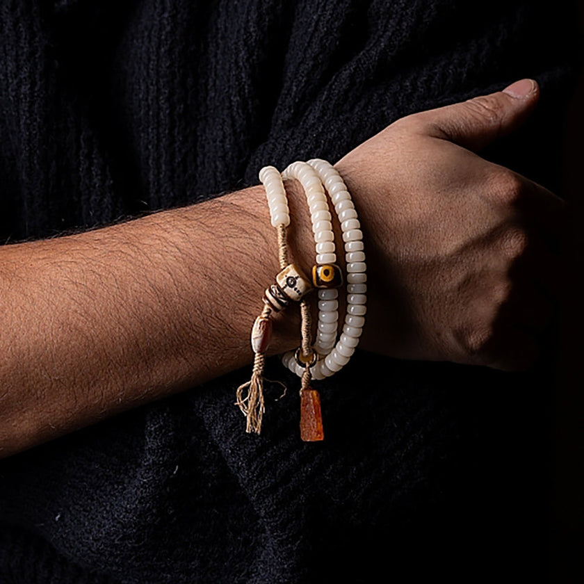 108 Bodhi Seed Yak Bone Agate Mala Bracelet