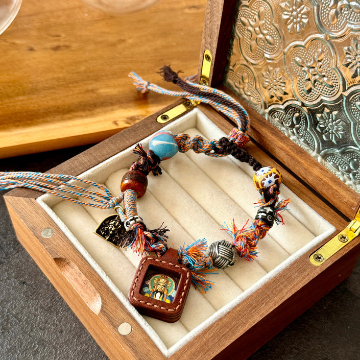 Zakirum Thangka Leather Yak Bone Old Glass Tibetan Cotton Bracelet