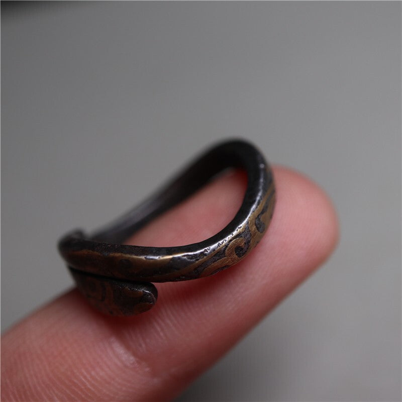 Tibetan Thokcha Iron Coiled Serpent Open Band Ring