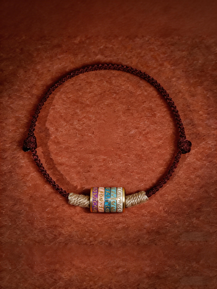 Handwoven Six Syllable Mantra Silver Enamel Bracelet for Love Luck and Eternal Protection