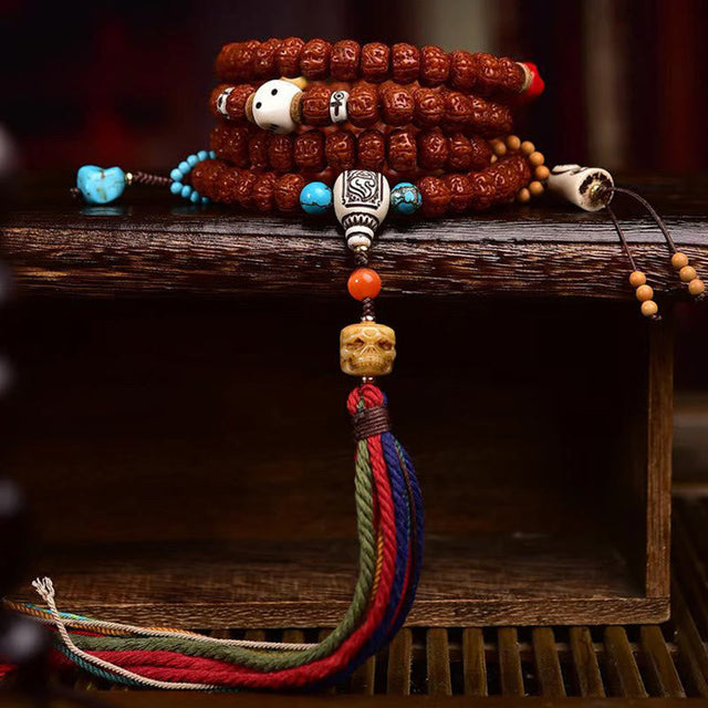 108 Bodhi Seed Mala with Wealth & Luck Tassel for Meditation