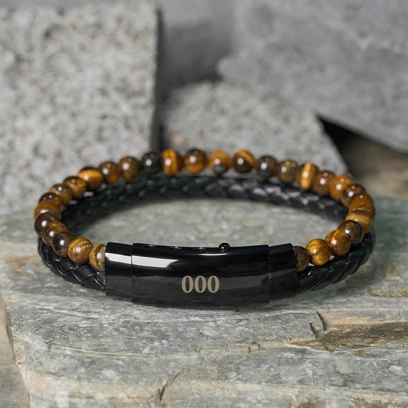Tiger Eye Angel Numbers Double Wrap Leather Faith Bracelet