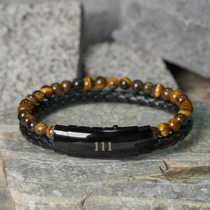 Tiger Eye Angel Numbers Double Wrap Leather Faith Bracelet
