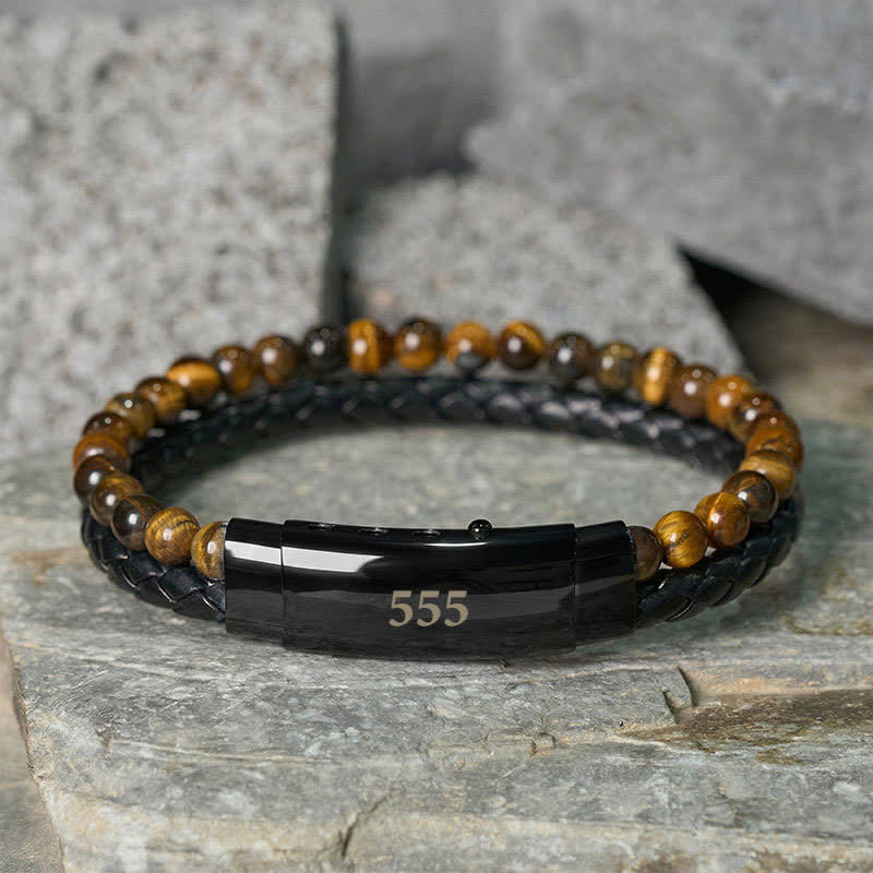 Tiger Eye Angel Numbers Double Wrap Leather Faith Bracelet