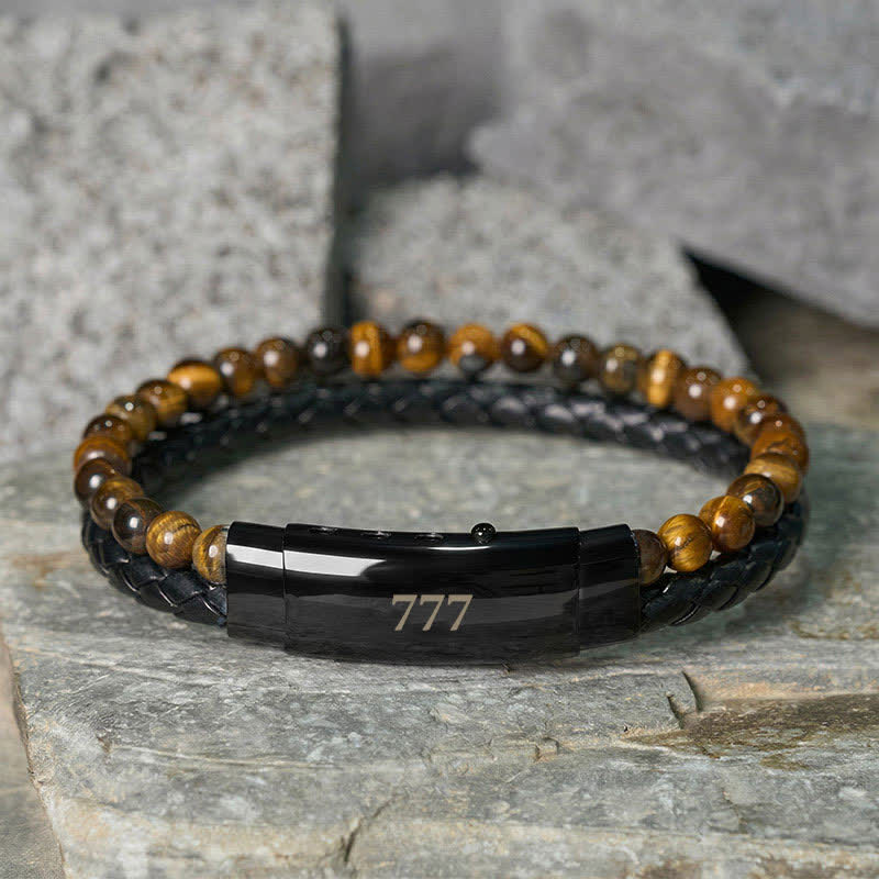 Tiger Eye Angel Numbers Double Wrap Leather Faith Bracelet