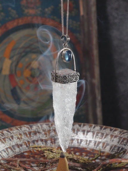 Arch Setting Raw Clear Quartz Aquamarine Sterling Silver Pendant