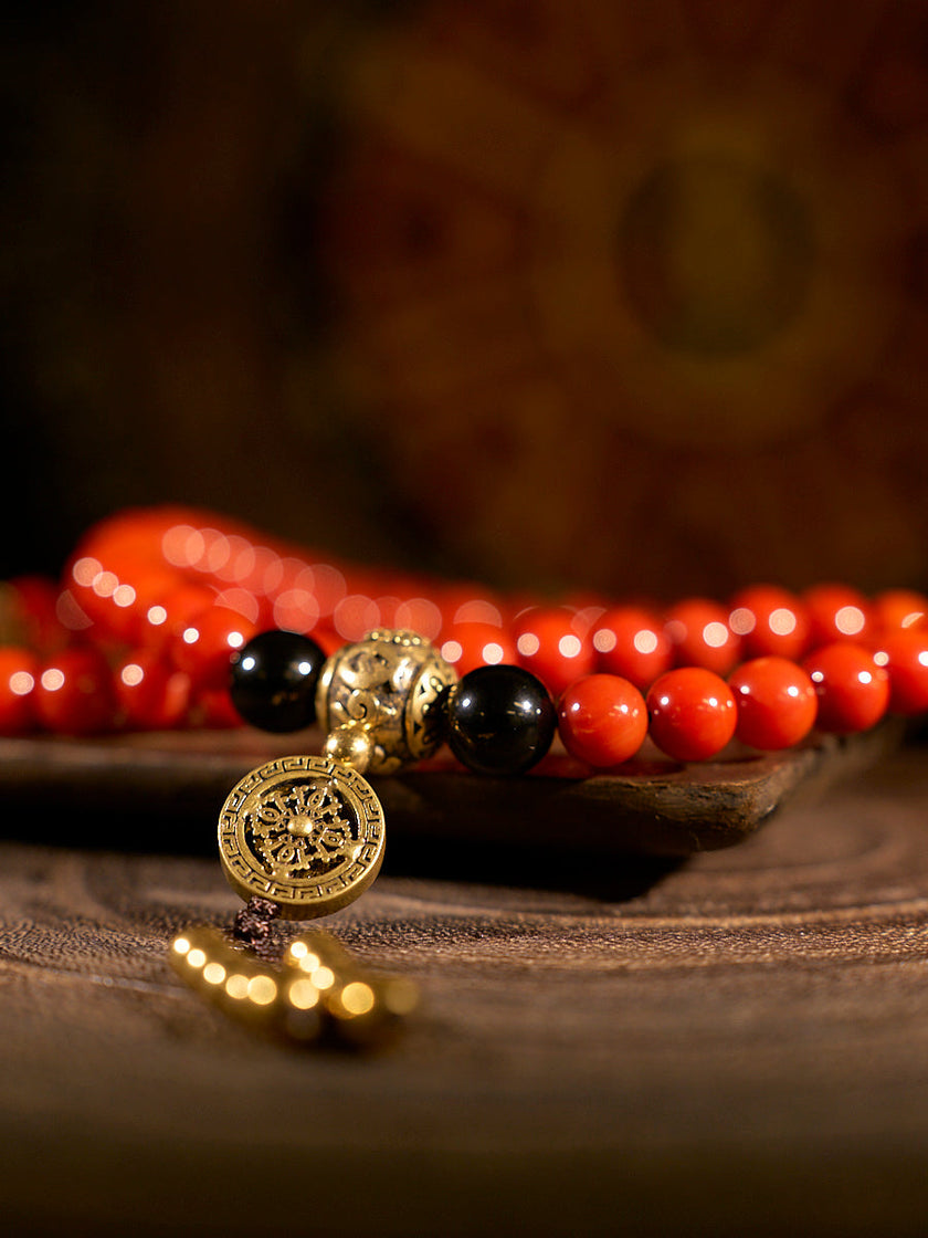 108 Red Agate Copper Mala Necklace