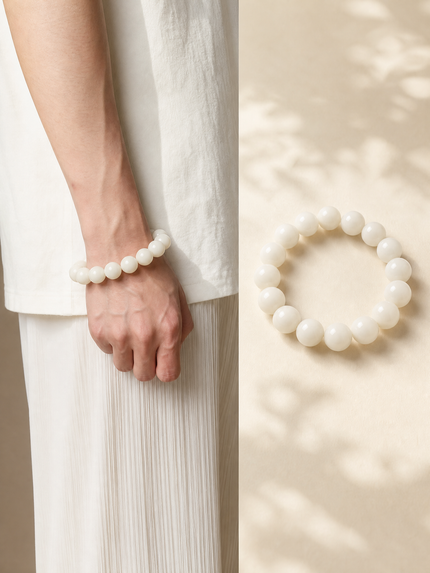 White Jade Round Bead Bodhi Bracelet