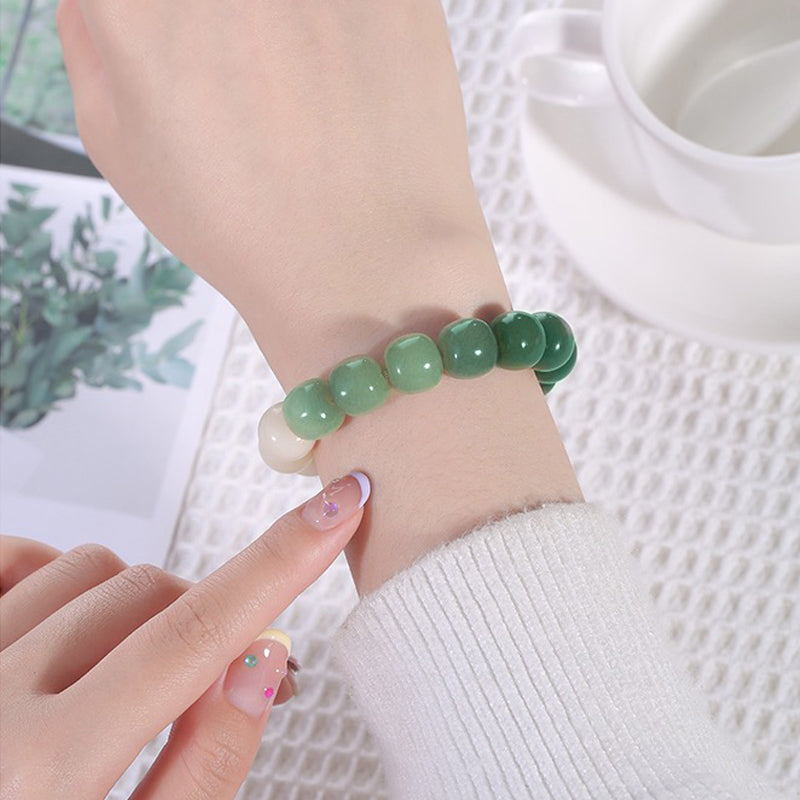 Gradient Green Barrel Bead Bodhi Bracelet