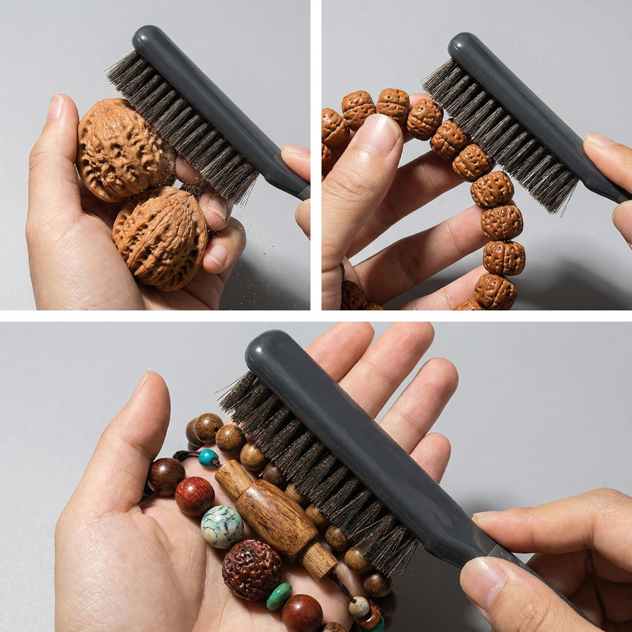 Professional Wenwan Walnut Wire Brush Set — Soft 304 Steel Polishing Brush & Single‑Row Hard Steel Cleaning Brush