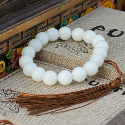White Jade Round Bead Bodhi Bracelet
