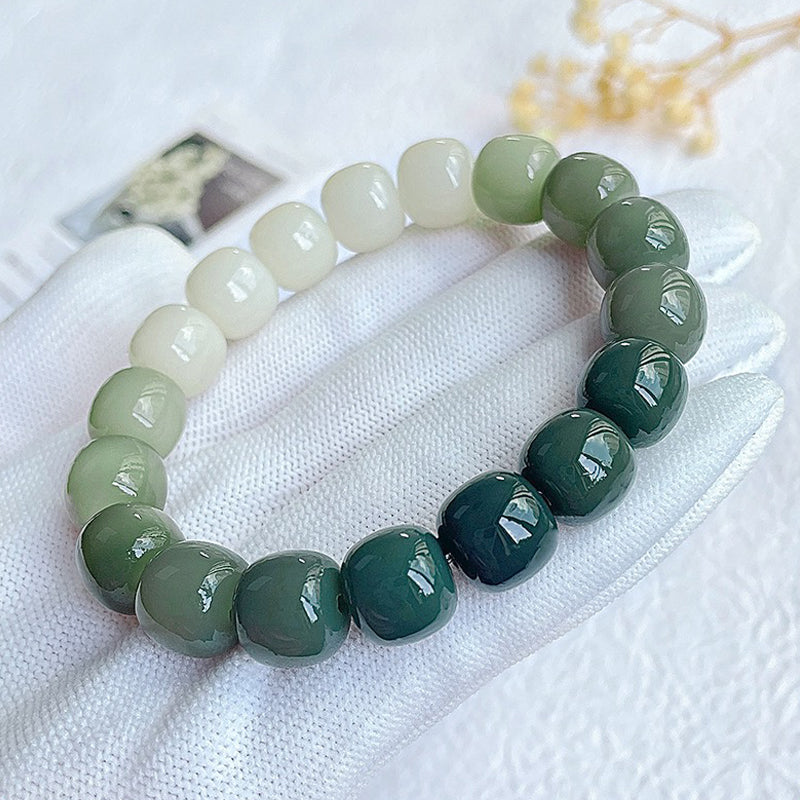 Gradient Green Barrel Bead Bodhi Bracelet