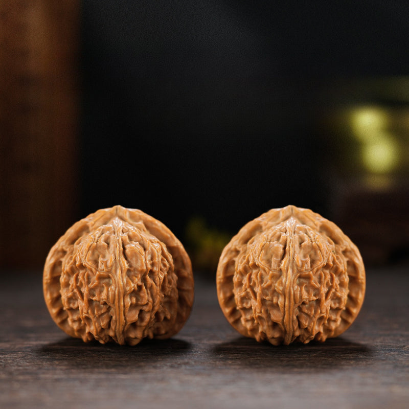 Premium Natural Color Chinese Wenwan Walnut Pair — Stress Relief. Meditation. Natural Patina.