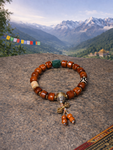 Prayer Wheel Yak Bone Three-Eye Dzi Turquoise Tibetan Bracelet
