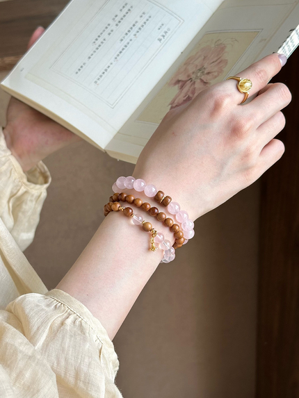 Rose Quartz & Koa Wood Bracelet for Love & Harmony