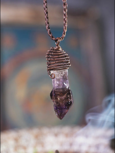 Copper Capped Amethyst Point Pendant Necklace