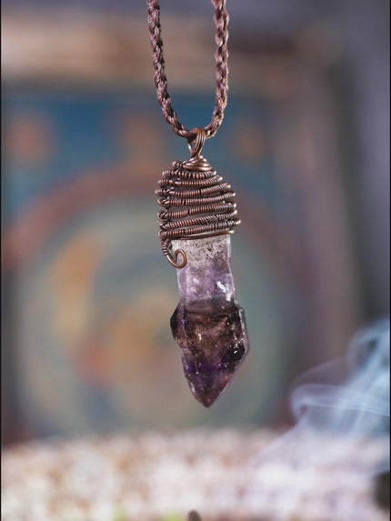 Copper Capped Amethyst Point Pendant Necklace