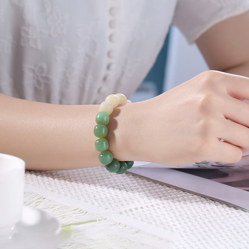 Gradient Green Barrel Bead Bodhi Bracelet