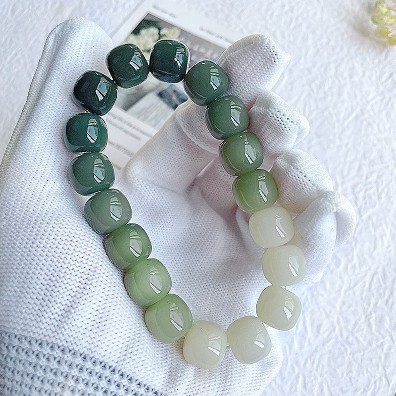 Gradient Green Barrel Bead Bodhi Bracelet