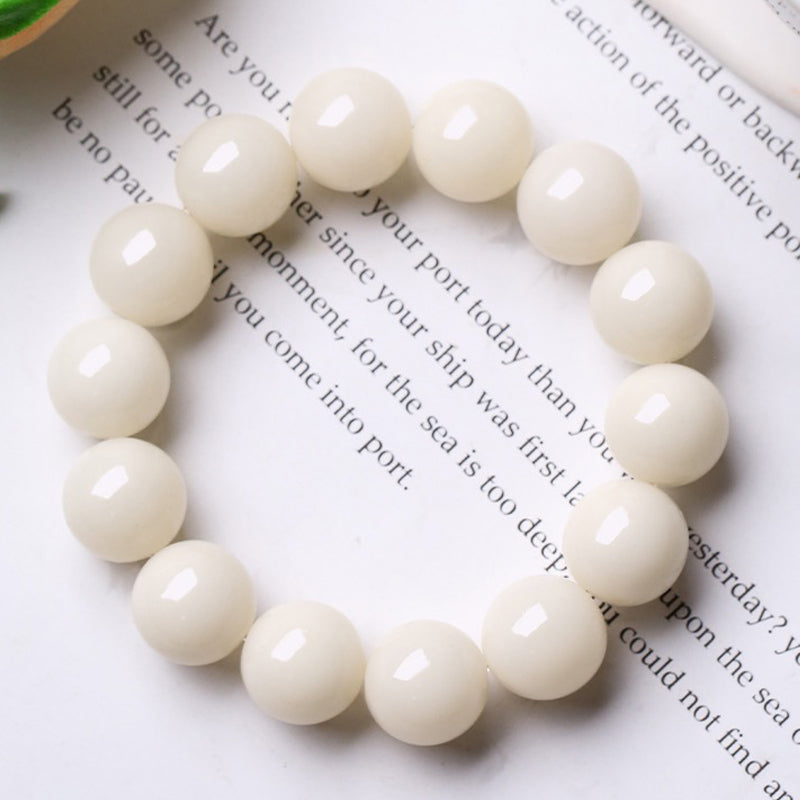 White Jade Round Bead Bodhi Bracelet