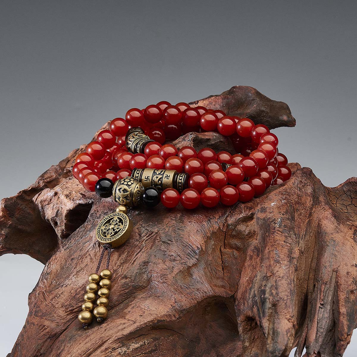 108 Red Agate Copper Mala Necklace