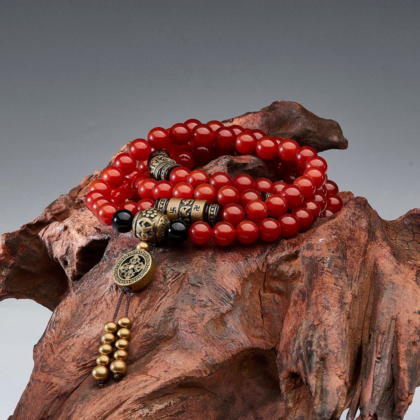 108 Red Agate Copper Mala Necklace