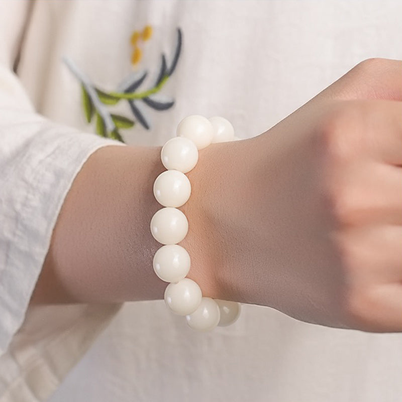 White Jade Round Bead Bodhi Bracelet