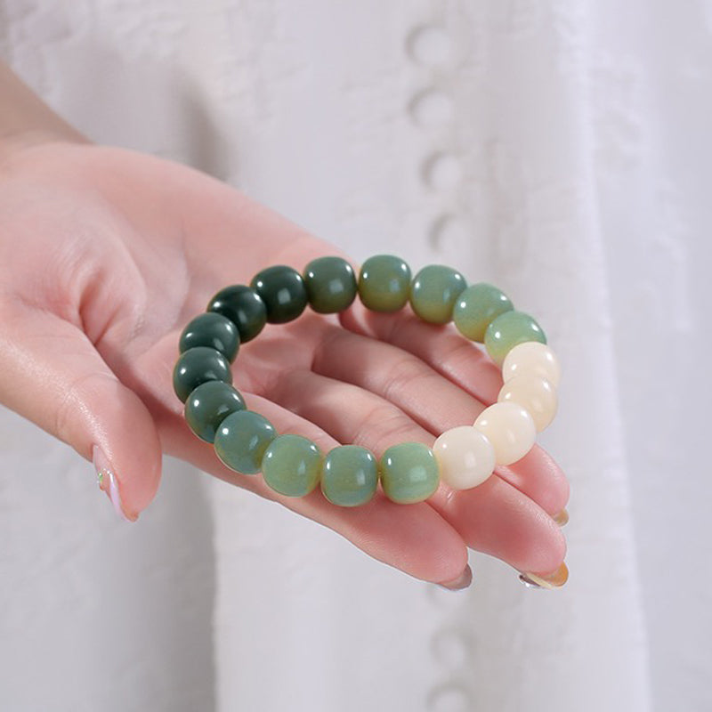 Gradient Green Barrel Bead Bodhi Bracelet