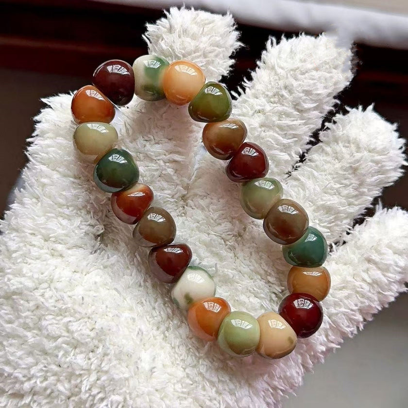 New Colorful Garlic Beads Bodhi Bracelet — Unique Marble Pattern. 14mm. One of a Kind.