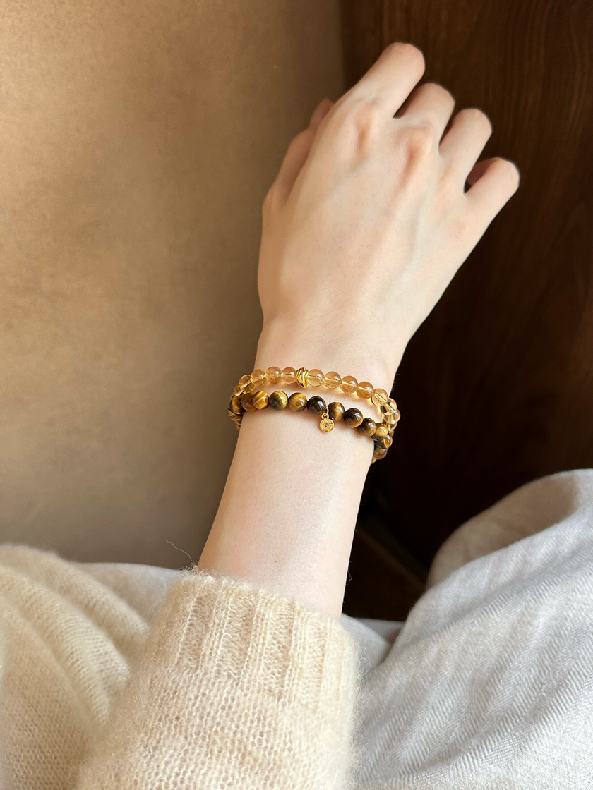 Citrine & Tiger Eye Double-Row Bracelet for Wealth & Fortune