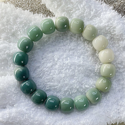 Gradient Green Barrel Bead Bodhi Bracelet