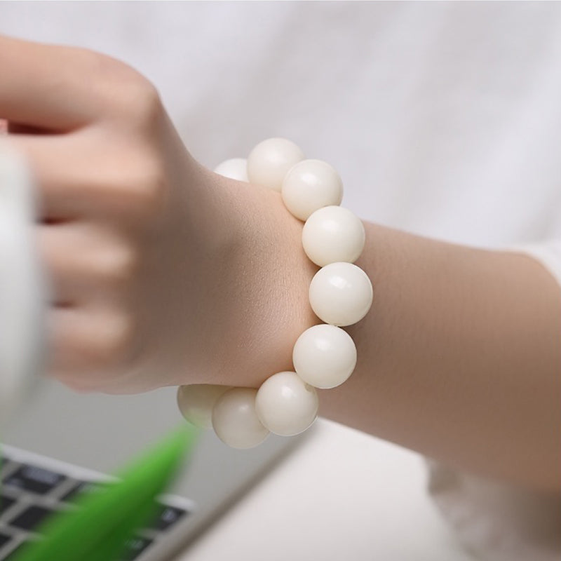 White Jade Round Bead Bodhi Bracelet