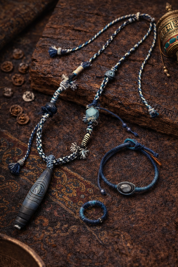 Celestial Calm Tibetan Five-Color Cord Agate Jewelry