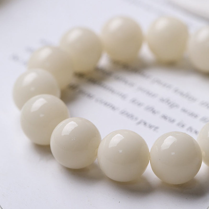 White Jade Round Bead Bodhi Bracelet