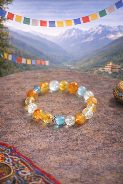 Spring Bloom Citrine Clear Quartz Aquamarine Crystal Bracelet