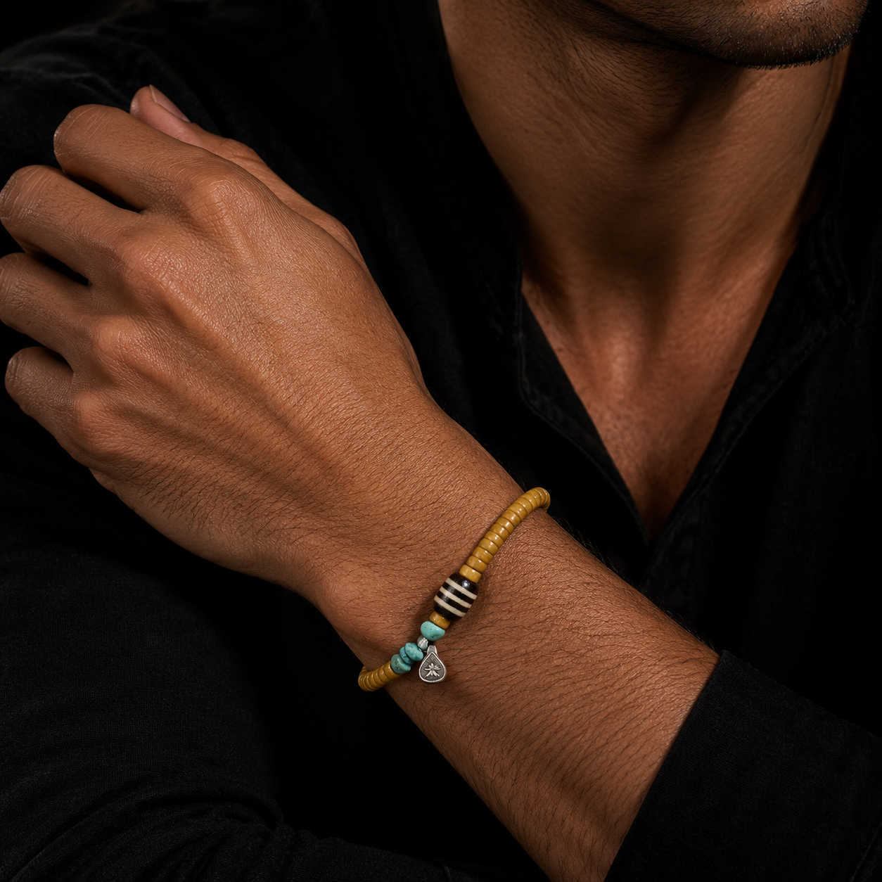 Sacred Protector Turquoise & Yak Bone Stering Silver Bracelet