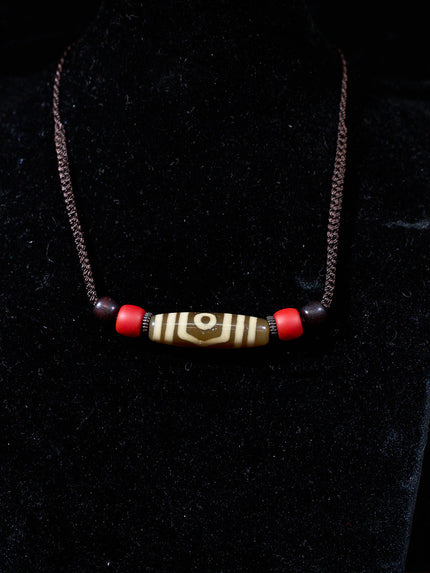 Three-Eyed Dzi Bead Necklace – Tibetan Symbol of Protection & Spiritual Balance