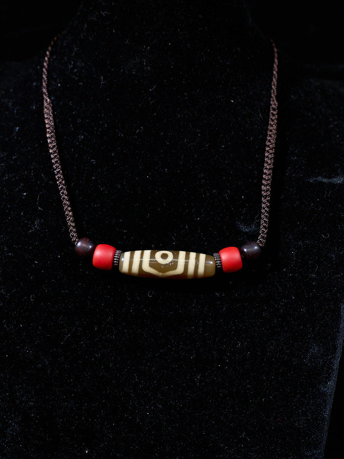 Three-Eyed Dzi Bead Necklace – Tibetan Symbol of Protection & Spiritual Balance