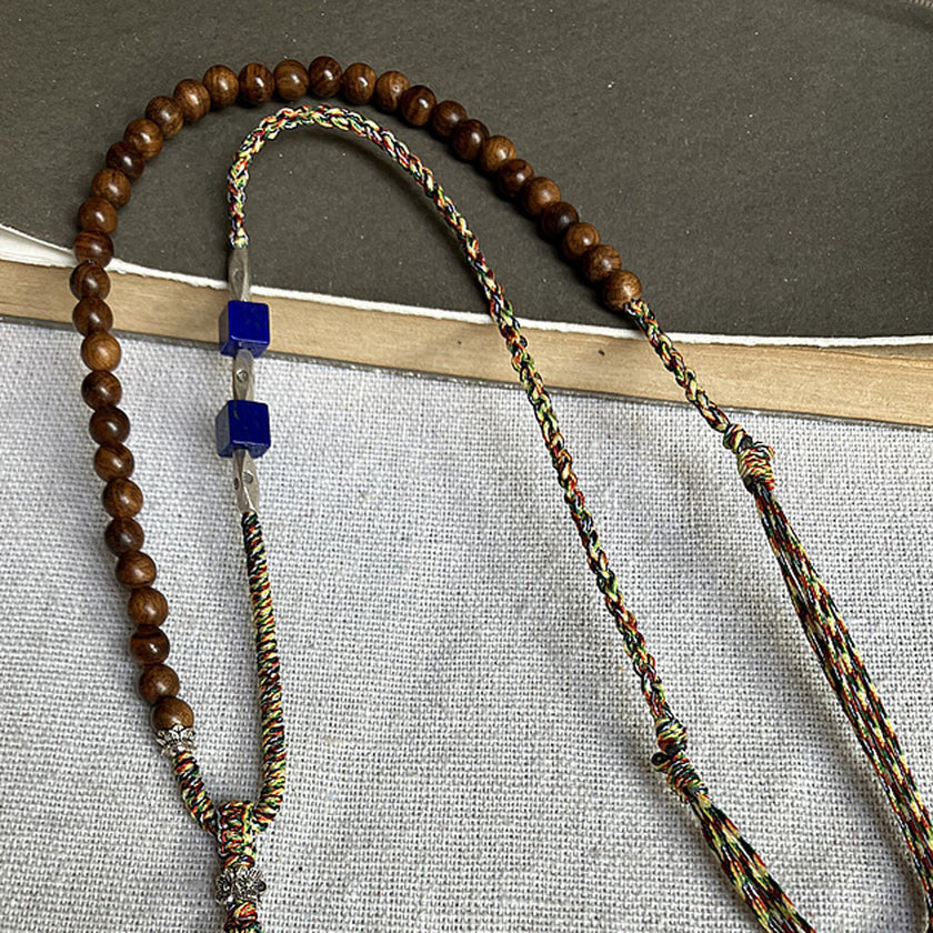 Wire Wrapped Clear Quartz Lapis Lazuli Wood Bead Necklace